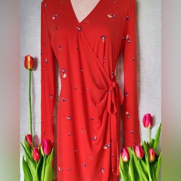 JOE FRESH NORDSTROM RACK NWT MEDIUM DRESS RED BLUE FLORAL - Picture 2 of 9
